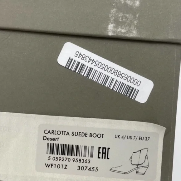 AllSaints Carlotta Western Suede Side Zip Ankle Boots Desert Sand Size 37, US 7 - Picture 13 of 13